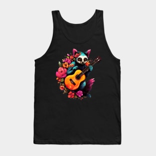 Aesthetic Lemur Playing Guitar Floral Tank Top